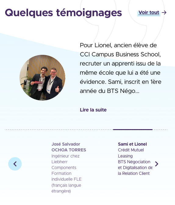 capture d’écran du bloc « Quelques témoignages » sur ccicampus.fr
