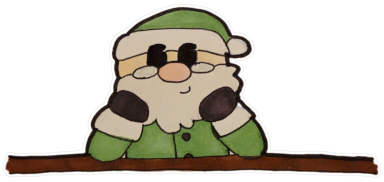 Le Père Noël, les coudes sur la table et le visage dans ses mains