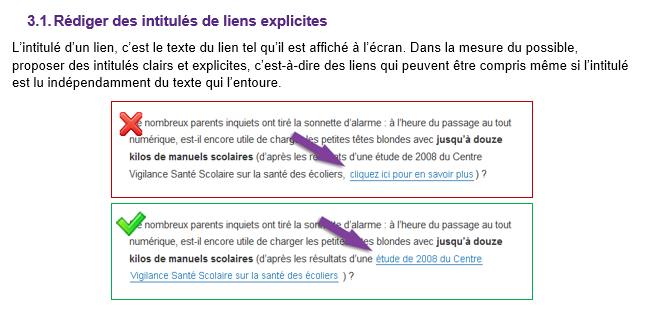 Exemple d’une bonne pratique éditoriale pour l’écriture des liens