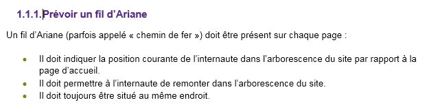 La spécification d’accessibilité concernant le fil d’Ariane.