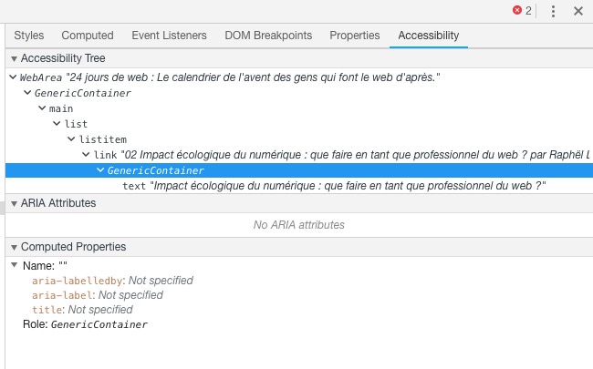 Capture d'écran des outils d'accessibilité dans Chrome