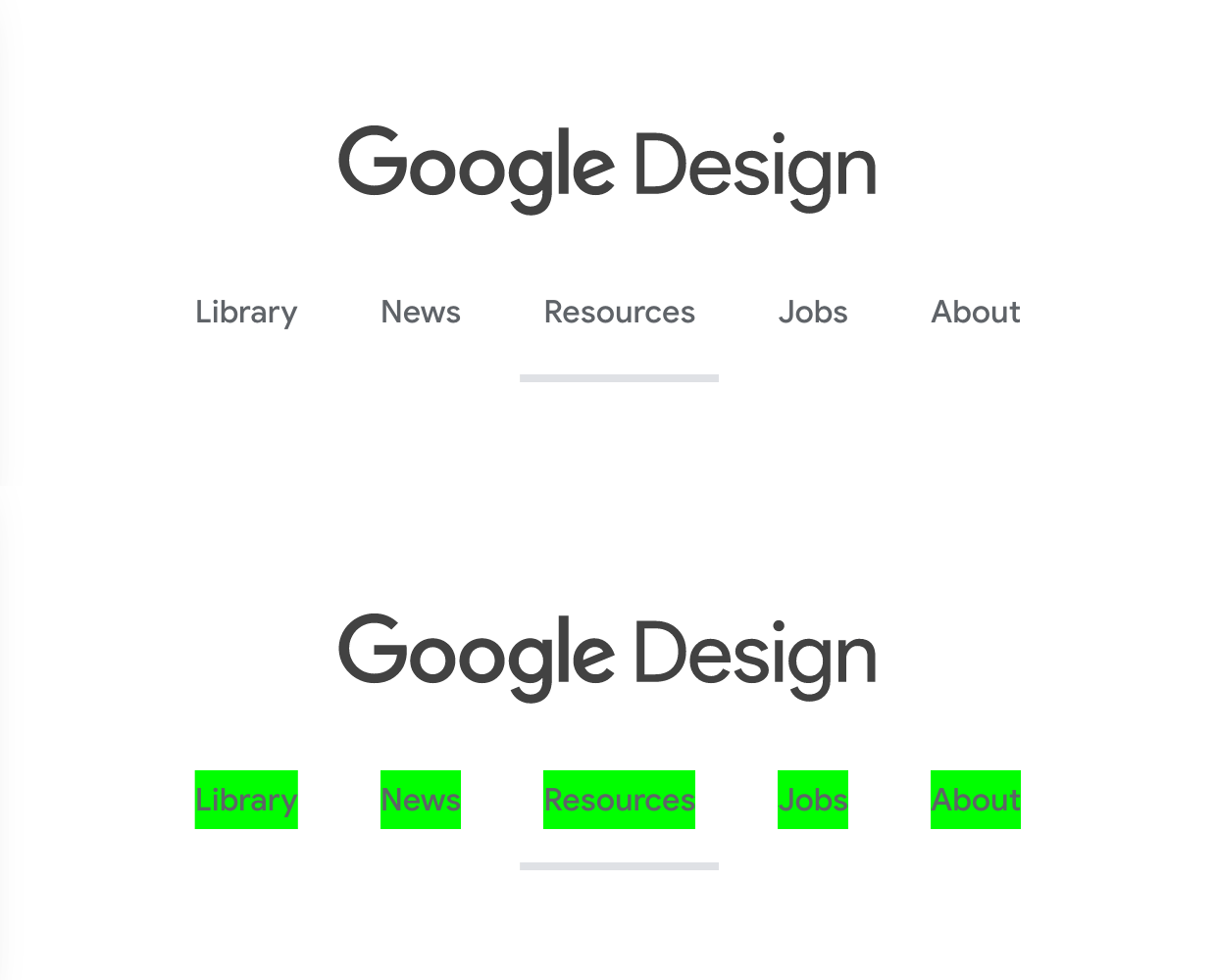 Capture d’écran de la navigation principale sur le site de Google Design