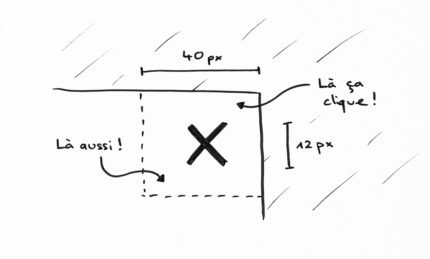 Fig. 3 Bouton de fermeture de 40px de côté, avec une icone un peu plus visible de 12px