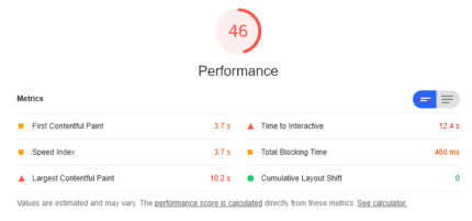 performance accueil avant optimisation