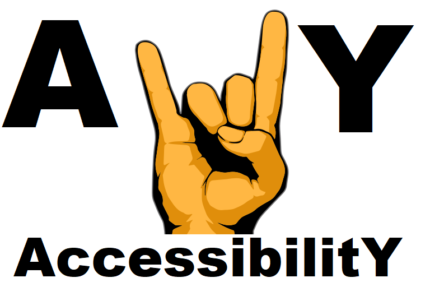 A11y pour AccessibilitY, logo fait avec une main dont l'index et le petit doigt sont levés, repris d'une image de Heydon Pickering