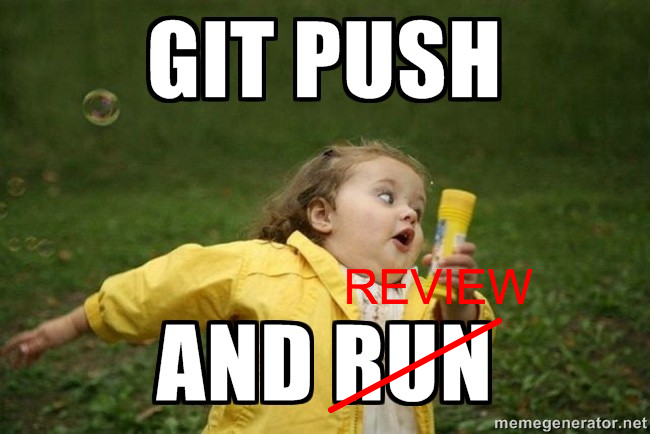 Git push and run ; le mot run est barré et remplacé par le mot review