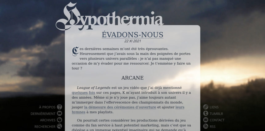 Page d'accueil du blog Hypothermia