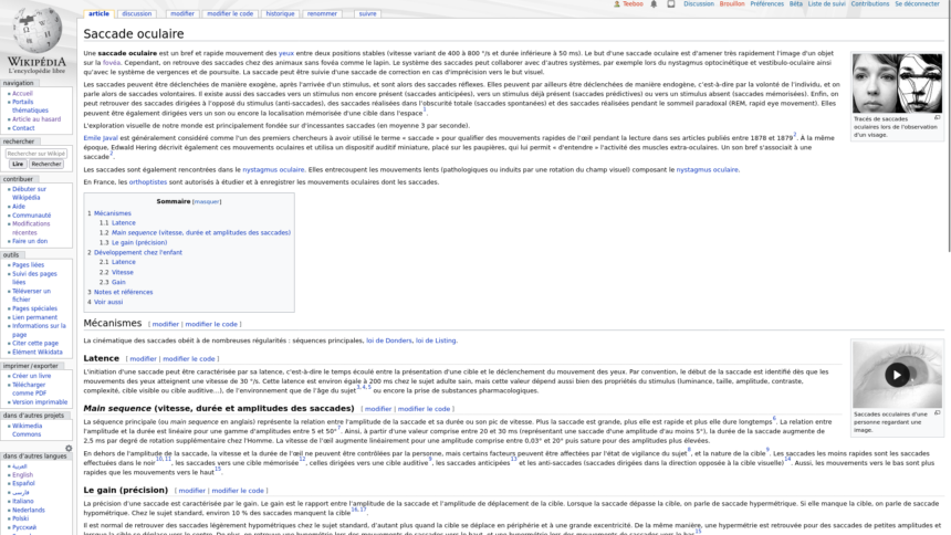 Capture d'écran d'un article sur Wikipédia. Le contenu occupe 100 % de la largeur de l'écran.