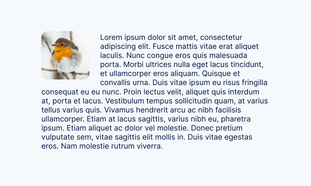 Exemple d'utilisation de la propriété CSS float. Le texte s'écoule le long de l'image.