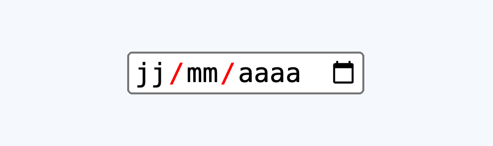 Démonstration d'un élément input de type date, dont la couleur des / a été modifiée en CSS pour du rouge.